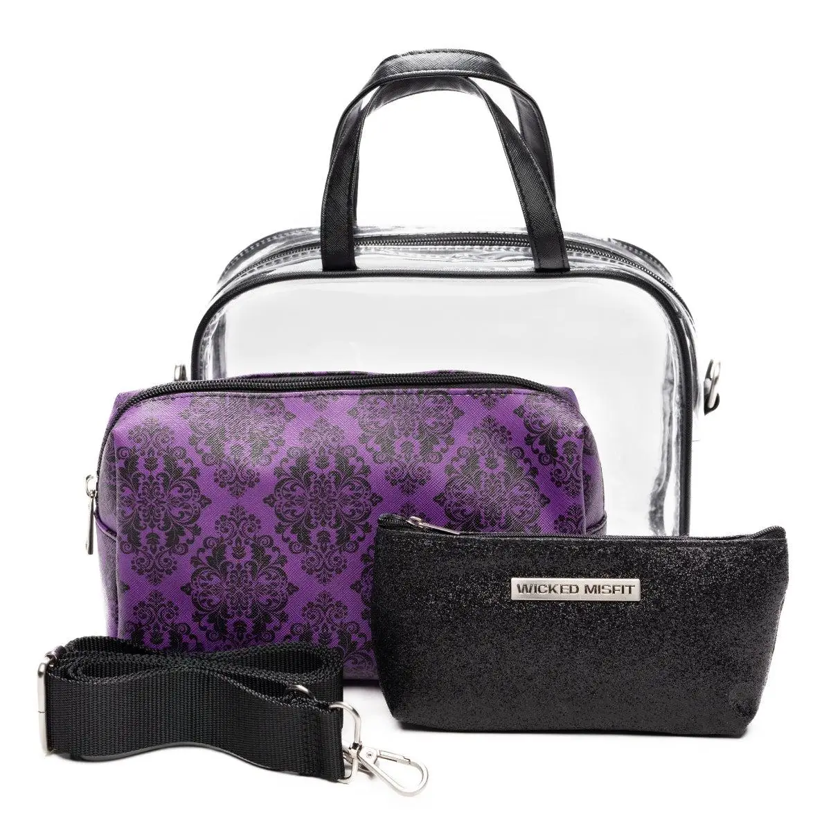 Portable Travel Bag, Toiletry Bag, Makeup Bags, Pouch, Clear Crossbody Combo By Wicked Misfit