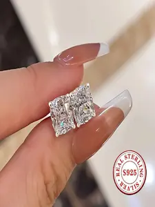 925 Sterling Silver Cushion Cut Stud Earrings Jewelry for Women, 4-Prong Set Brilliant Cubic Zirconia Simulated Diamond Earrings, Hypoallergenic Minimalist Solitaire Earrings for Wedding, Engagement, Anniversary, Daily Wear, Perfect Gift for Her