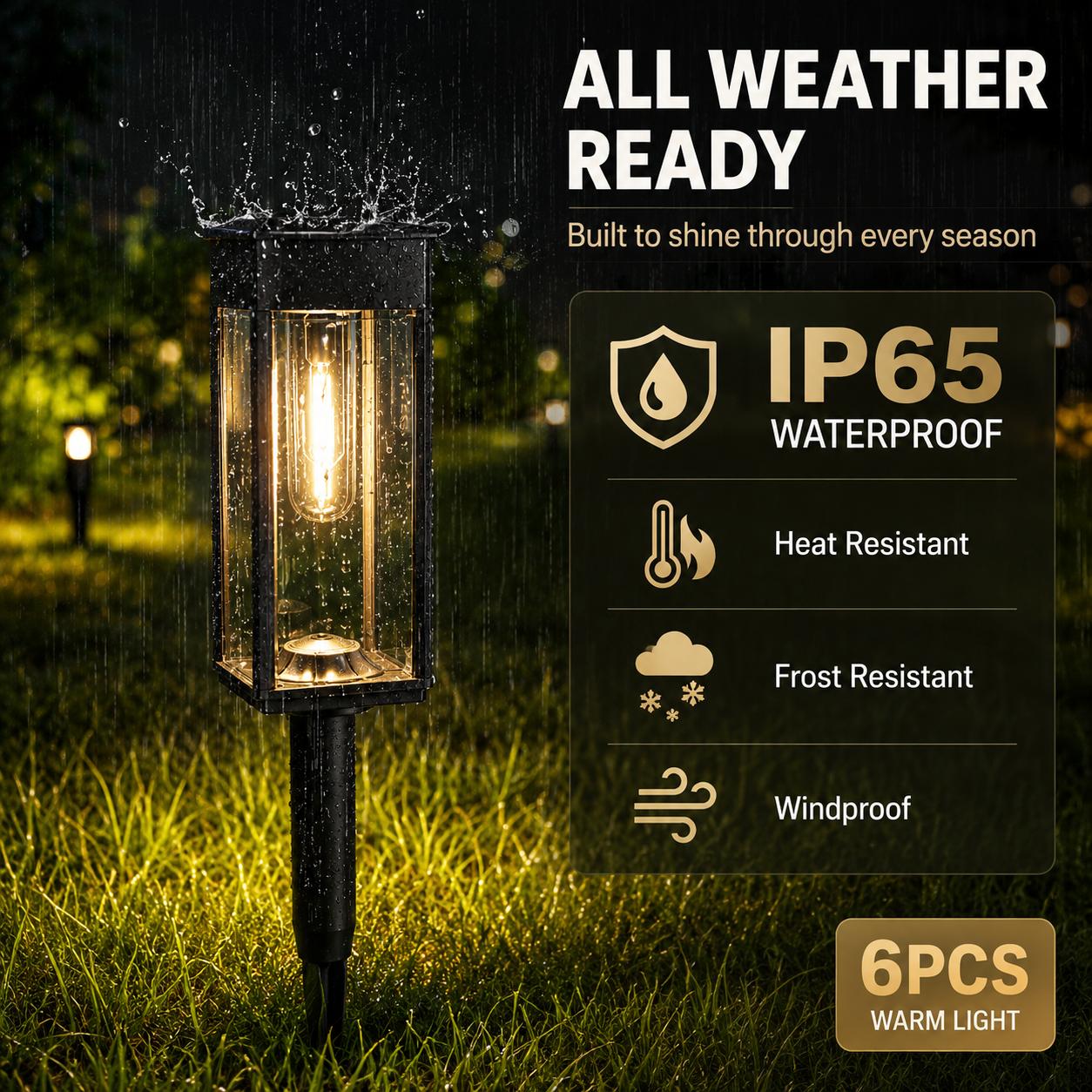 Bloomhaven Decor 6 Pack Solar Pathway Lights Outdoor, Warm White Waterproof Garden Stake Lights, Auto On/Off Solar Landscape Lighting for Walkway, Yard, Driveway, Patio & Flower Bed,dorm essentials,home decor,home essentials,camping essentials tiktokshopb