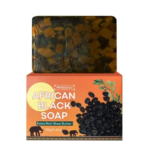 Amococo African Black Soap Bar with Shea Butter & Coconut - All-Natural, Body-Safe, Brightening, Acne Care Bar-Shaped Body Cleanser, Deep Cleansing, Acne Fading, Dark Spot Reduction, Hydrating Moisturizer, Skin Repair for All Skin Types (150g), Brightenin