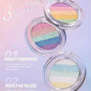 HANDAIYAN 3Pcs Chameleon Rainbow Eyeshadow Face & Body Highlighter Multichrome Shimmer Glitter Diamond Rainbow Eyeshadow For Girl Women Long Lasting Makeup Cosmetic