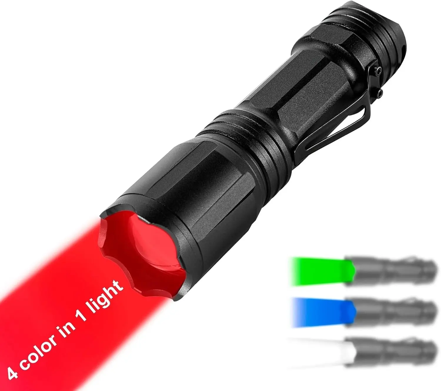 LUMENSHOOTER Upgraded Zoomable Red Flashlight, 4 Color in 1 | Green Red Blue White Multi-Color RGBW LED, Memory Function, Night Vision, Fishing, Astronomy