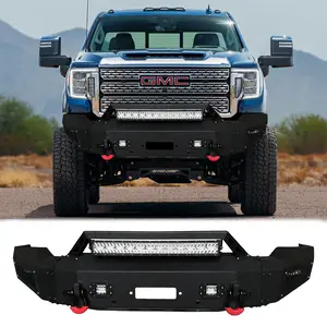 TIOYAR Steel Front Bumper Black Texture for 2020-2023 GMC Sierra 2500/3500 with Winch Plate LED Lights 2 x D-Rings Off-Road Performance