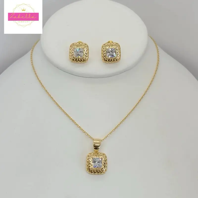 Princess Cut Goldfilled Earrings with Pendant Necklace
