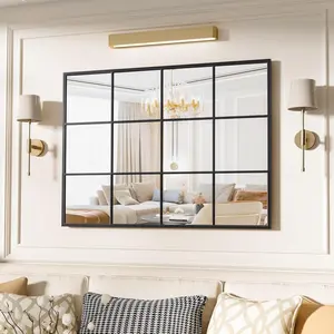 24"x36" Wall Mirror, Metal Framed Window Pane Design Decorative Mirror, Wall-Mounted for Bedroom, Living Room, Entryway, Modern Home Decor