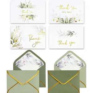 100-piece set of luxurious gold thank-you cards, with envelopes, bulk pack, sage green - 5x3.5inch, wedding thank-you cards, baby shower, bridal shower, small business