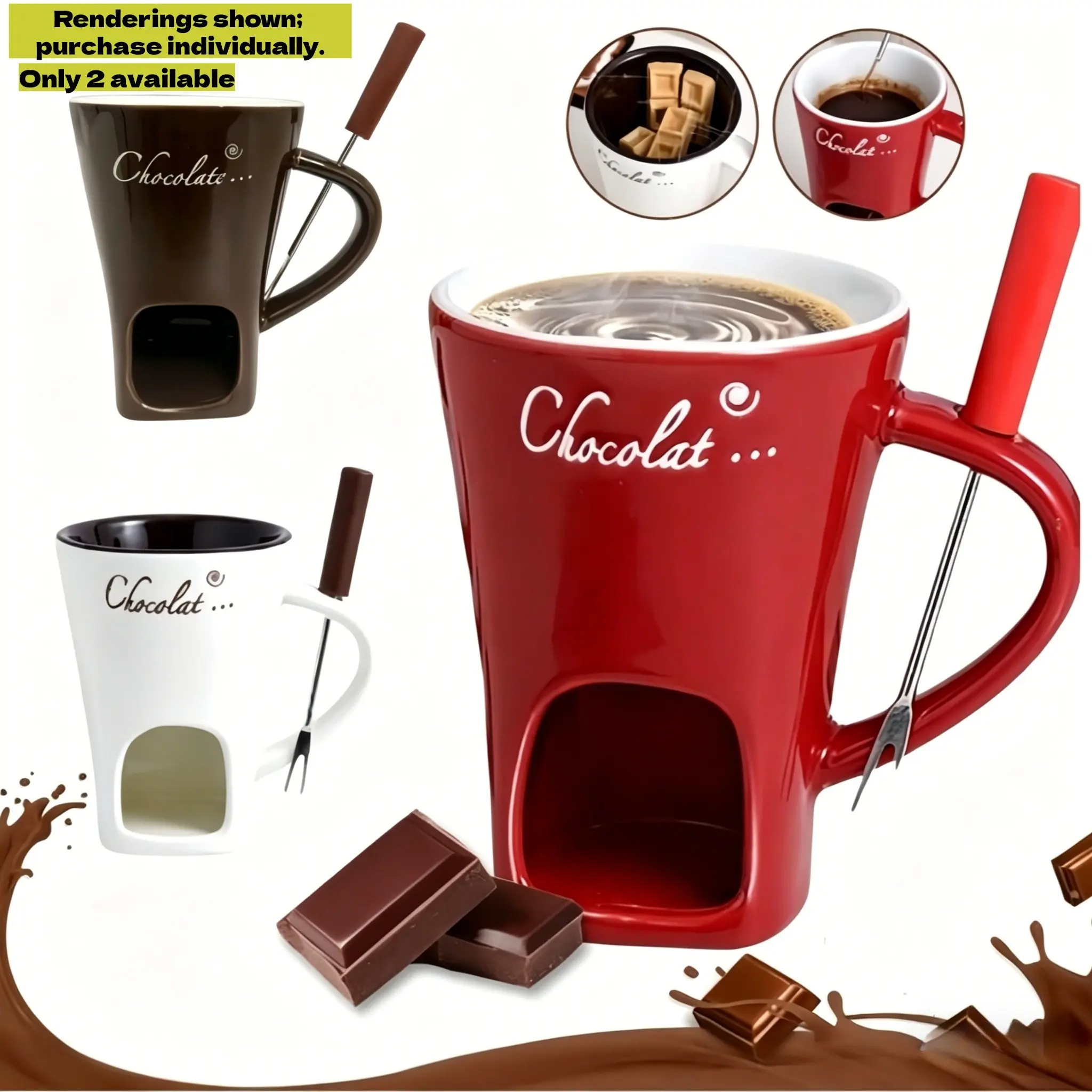 2-Piece Sweet Chocolate Fondue Set, Melting Chocolate Cups, Dual Serving with Forks, Perfect for Dates, Birthdays, Weddings