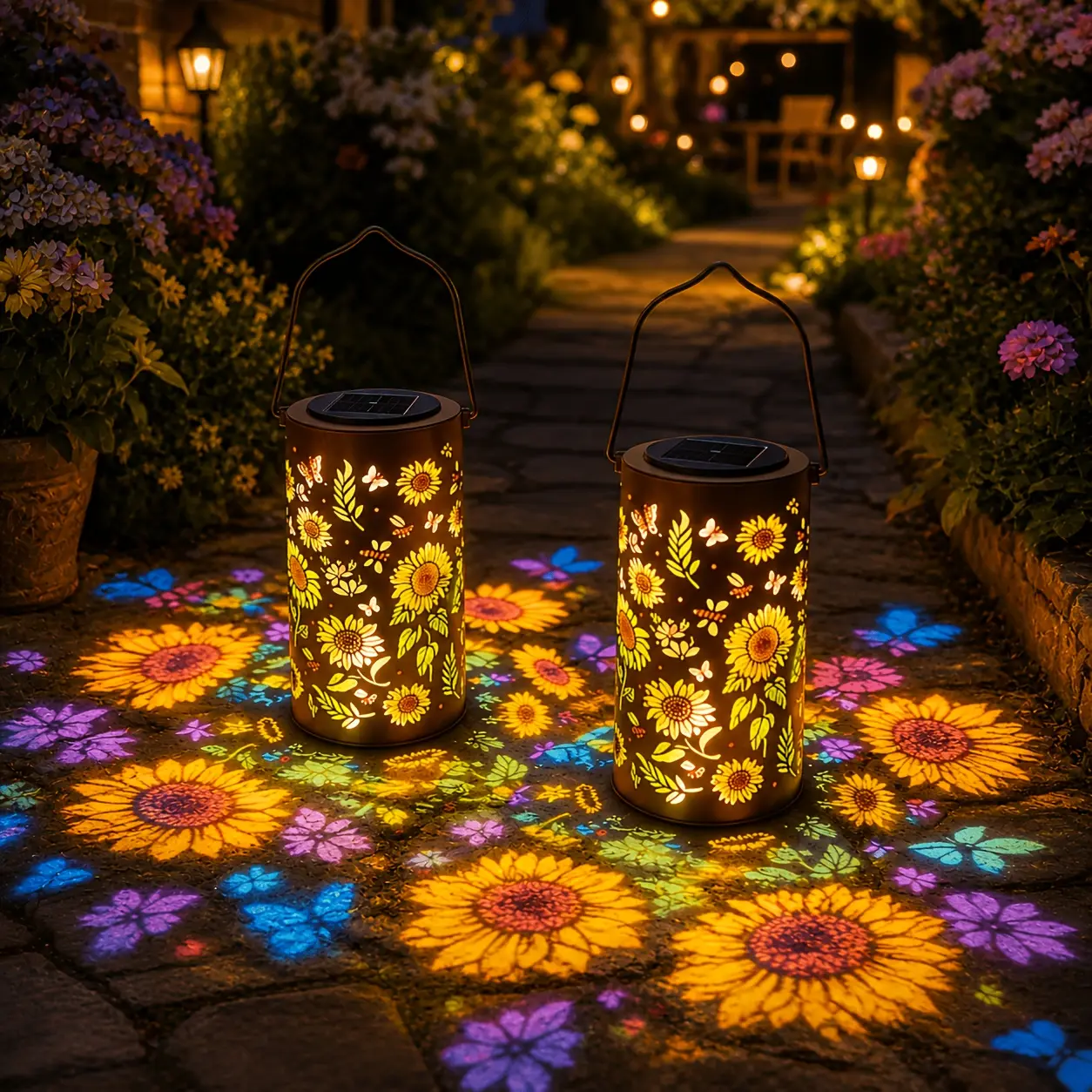 Upgraded solar sunflower light, 1/2 pack; IP65 waterproof faucet light; hanging garden light with butterfly projection; automatic on/off outdoor solar decoration for courtyard porches and backyards; a gift for mom and grandma. Outdoor Waterproof Lights So