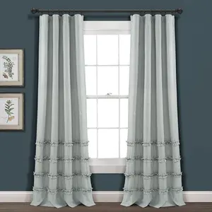 Lush Decor Vintage Stripe Yarn Dyed Window Curtain Panel Set 40"W x 63/84/95"L Textured Ruffle Detail Recycled Cotton Blend 2 Panels per Order - Shutter Blinds