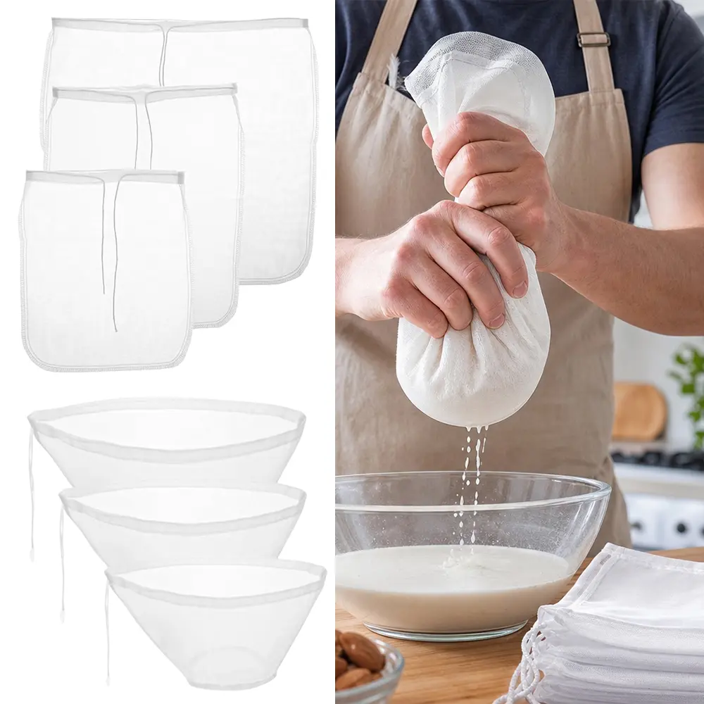 6Pcs Cheese Cloth Bags For Straining, Bowl-Shaped Reusable Nylon Cheese Cloth Filter Bag, Fine Mesh Multi-Purpose Food Filter Bag, Suitable For Nut Milk, Juice, Soy Milk, Dumpling Fillings - Home Improvement.