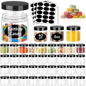 6OZ Plastic Jars with Black Lids 40Pcs Empty Plastic Pot Jars Round Refillable Clear Slime Containers Jar Airtight Storage Jar for Travel Storage Home Kitchen Food Slime Making
