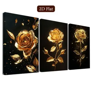 3 Framed Rose Wall Art Posters, Elegant Floral Canvas Prints, Luxury Style Art Prints, Royal Theme Posters, Home Decor for Living Room, Bedroom, Office, Bathroom