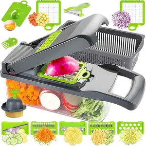 16-Piece Multifunctional Vegetable Chopper Set with 8 Stainless Steel Blades for Vegetables Fruits Cheese Portable Kitchen Gadget for Effortless Chopping and Meal Prep