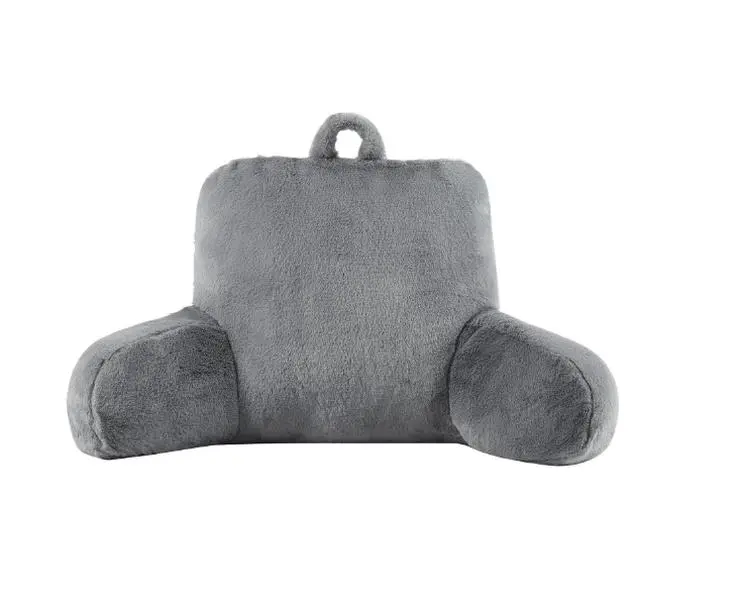 Gray Specialty-Size Faux Fur Plush Reading Bedrest Pillow - Cozy Lounge Support for Bedding & Linens