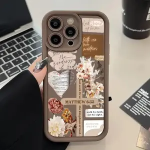 1pc Cross Text Collage Pattern Case for iPhone 17 Air 16 16e 15 14 13 12 11 Pro Max Plus X XS Protective Cover