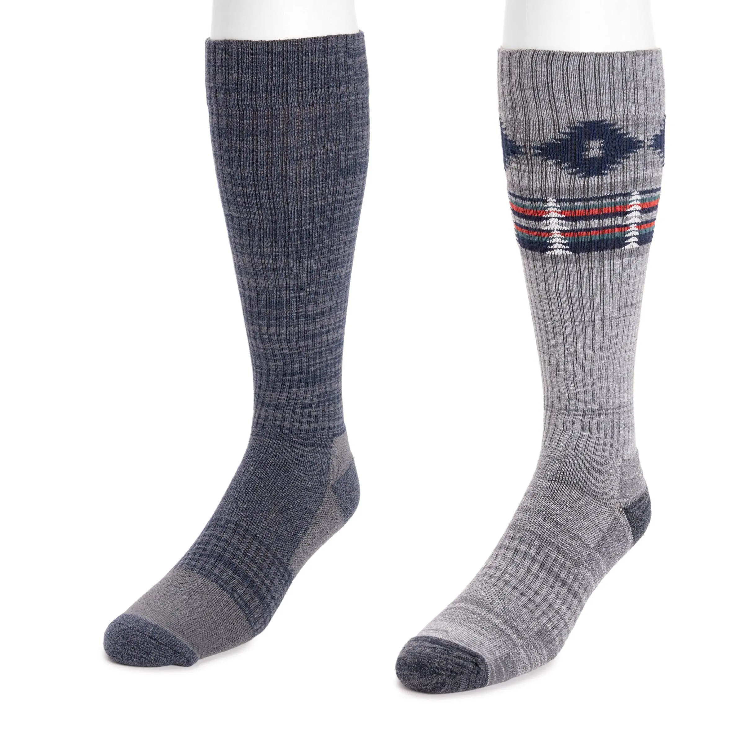 Men's 2-Pair Knee High Cotton Blend Compression Stockings with Spandex Stretch, Casual Blood Circulation Socks for All Seasons, 8-12mmHg Support, Machine Wash