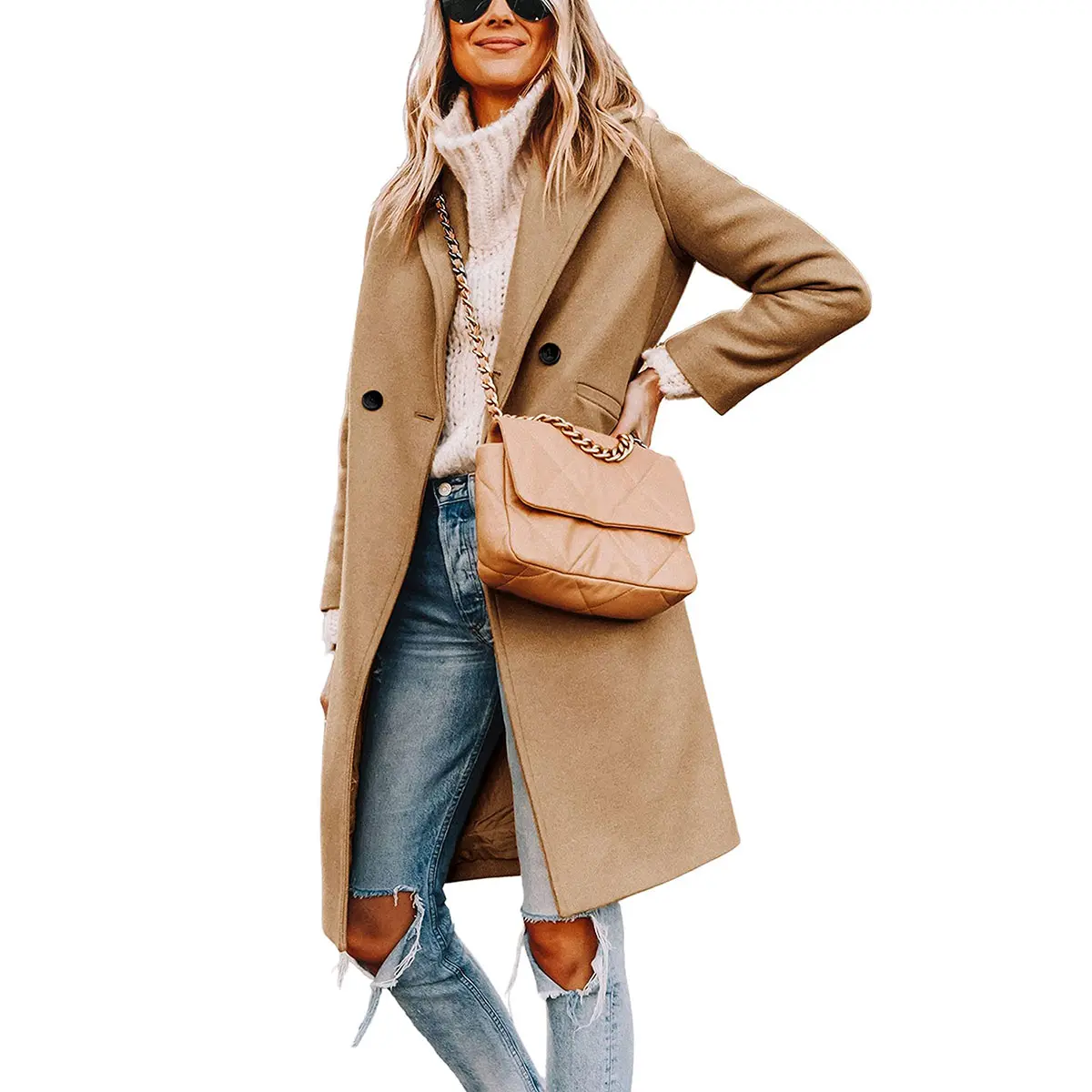 Bienmorn Women's Classic Single-Breasted Wool Blend Peacoat - Long Sleeve, Slim Fit, V-Neck, Soft, Warm Winter Old Money Elegant Vintage Chic Jackets Outerwear