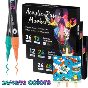 24/48/72 Color Acrylic Marker Pens, Dual-Head Brush Tips, Waterproof Brush Marker, Ideal for Fabric, Rock, Glass, Wood, School Supplies, Craft Supplies, Drawing Art Supplies, DIY Art Kit