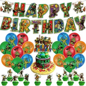 Teenage Mutant Ninja Turtles Birthday Party Decoration Set — Banner, Cake Toppers, & Balloons | Cross-Border Exclusive | Birthday Atmosphere Decor
