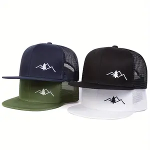 Unisex Mountains Tree Embroidered Hip Hop Hat Mesh Cap Outdoor Adjustable Sunscreen Leisure Hat Spring Autumn Travel Tourism Beach Vacation
