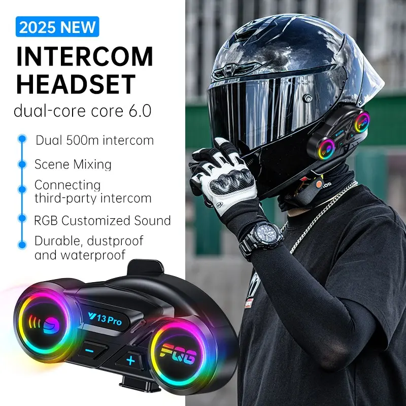 Y13-Pro Motorcycle Helmet Bluetooth-compatible Headset, Waterproof Noise Cancelling Fm Radio, Hands-Free Calling, Ipx6 Water Resistance, Lithium Ion Batteries, Motorcycle Accessory
