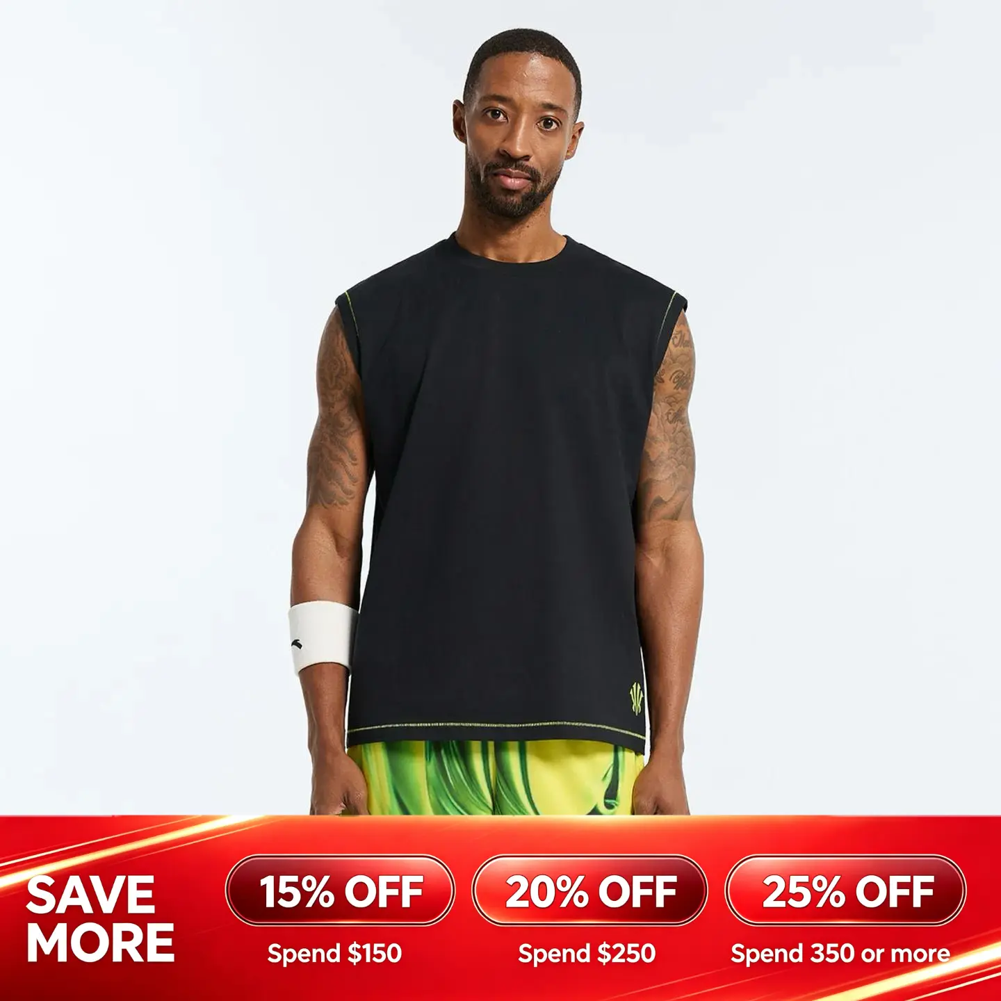 ANTA KAI Logo Menswear Tank Cotton Soft Athletic Black Breathable Fabric Sports Clothing