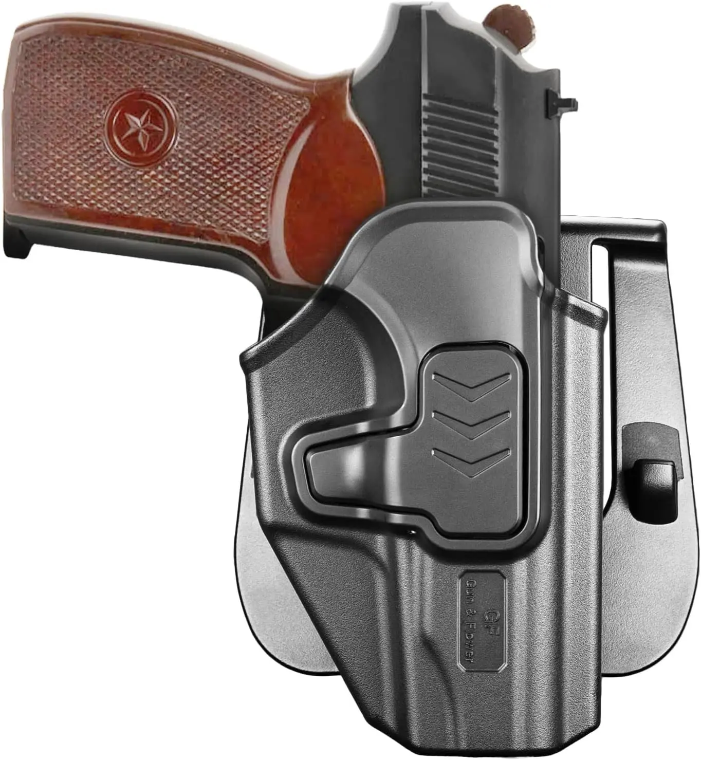 GUN & FLOWER Level 2 Tactical Holster for Makarov PM, Right-Hand Molded OWB Paddle Holster for Competition, 360° Adjustable with Index Finger Release, Optics & Open Muzzle Ready, Tactical Equipment, Right Hand Holster