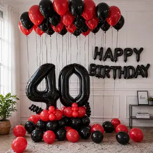 Black & Red Birthday Balloon Decoration Kit – Elegant Party Setup for Milestone Celebrations with Premium Quality Balloons and Easy Setup