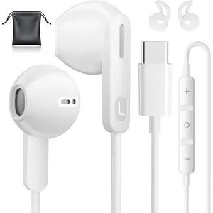 USB C Headphones Type C Earbuds for iPhone 15/16 Pro/ 15 Pro Max/Samsung S25 Headphones with Microphone Noise Isolation Stereo Wired Earphones for Samsung Galaxy S24 S23 S22 Pixel 9 8a Android