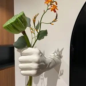 1PC artistic handheld wall-mounted designer creative imitation human hand hydroponic restaurant and hotel decorative vase, aesthetic room decoration, small home flower pot, Modern Plant Vase