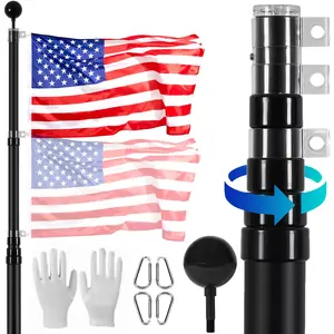 20 Ft Telescoping Flagpole Kit With Heavy Duty Aluminum Flag Pole For Outdoor Use, Ready For American Flags, Rust Resistant, Weatherproof, Easy Assembly, Ground Sleeve Included, Hardware Included, Ideal For Patios Gardens