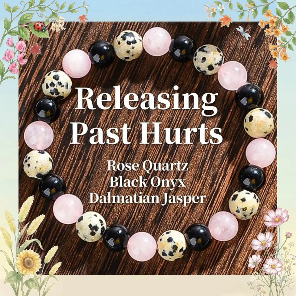 Reiki Infused Healing Crystal Bracelet – Dalmatian Jasper, Rose Quartz & Black Tourmaline Natural Stone Beads | Handmade Energy & Protection Jewelry | Bohemian Reiki Gift for Her