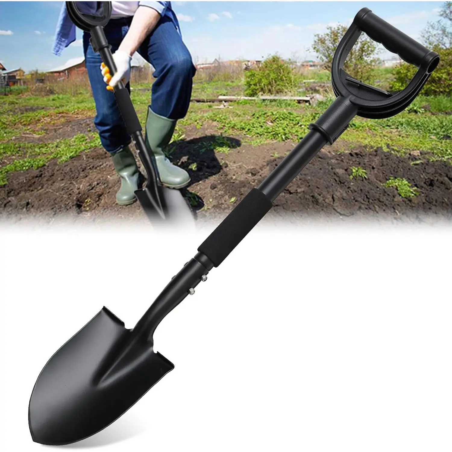 Shovel, Garden Shovel for Digging, 31inch Small Heavy-Duty Portable Mini Shovel with Curved D-Handle, Suitable for Gardening, Digging, Camping, Car, Children's Beach Shovel