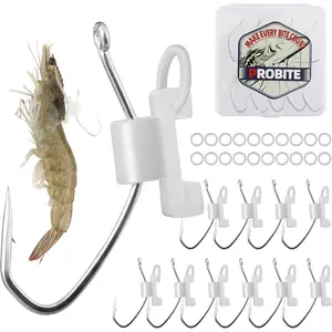 Luminous Live Shrimp Hooks – Glow-in-The-Dark Offset Barbed Hooks with Silicone Bands, High-Carbon Steel Saltwater Shrimp Fishing Hooks, for Inshore & Night Fishing