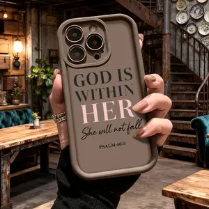 Inspirational God Is Within Her Bible Verse Phone Case for iPhone 17 16 15 14 Pro Max 13 12 11 Air XR XS Plus Shockproof Anti Drop Protective Durable TPU Cover Suitable for Samsung S24 FE