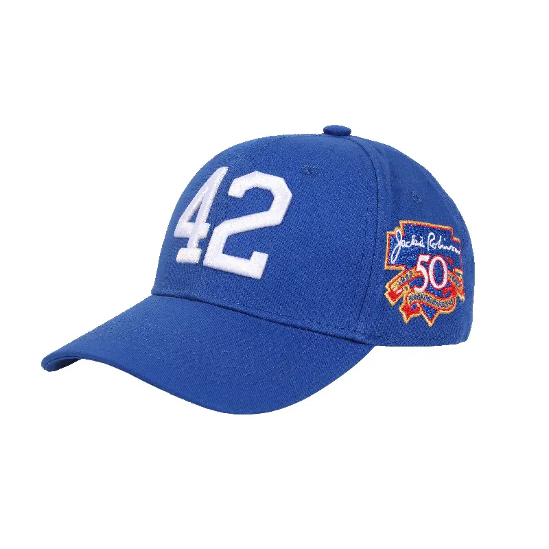 ROBINSON 42 Blue & Black Embroidered 50th Patch Strapback Baseball Vintage Cap Adjustable Dad Style Cap