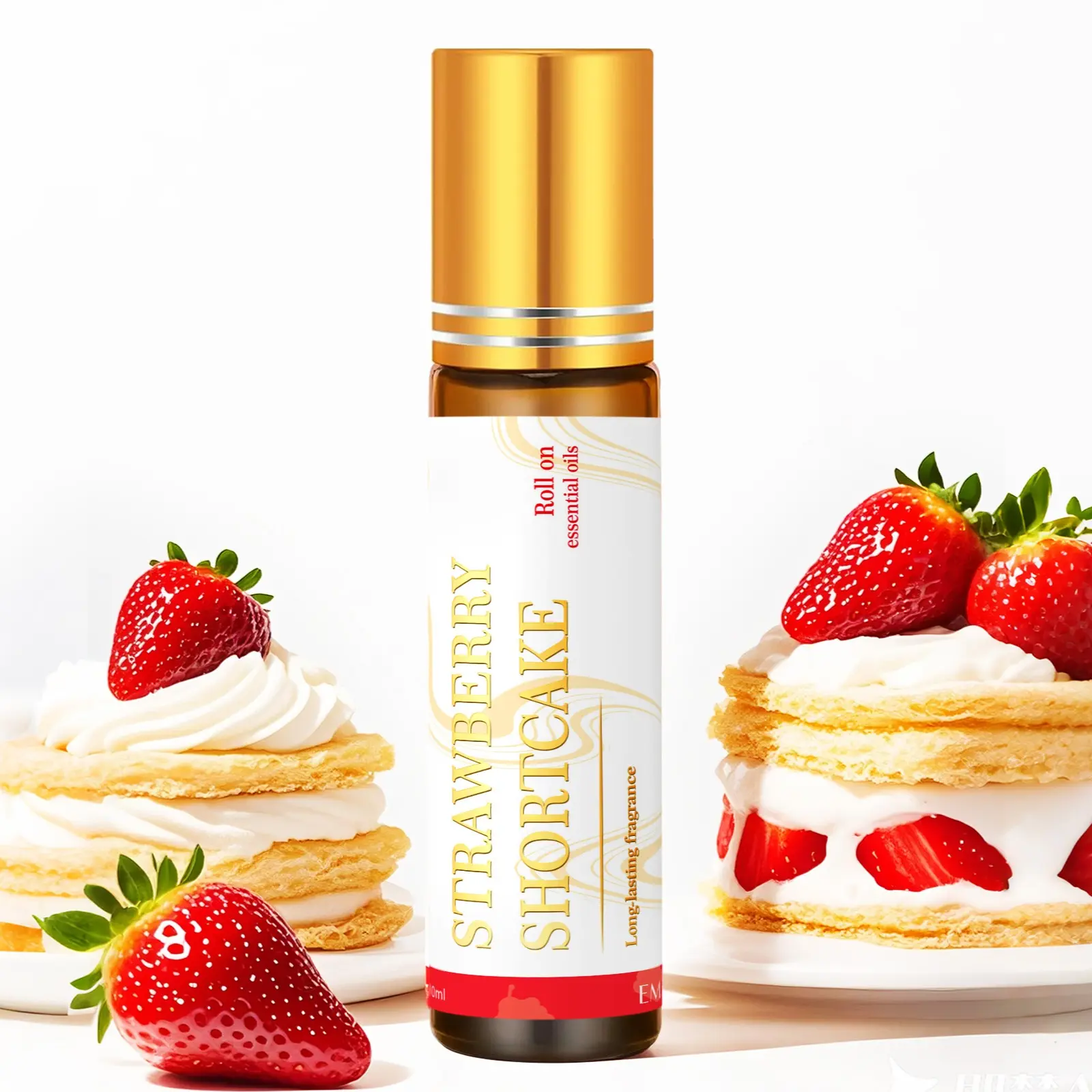 10ml Strawberry Shortcake Roll-On Essential Oil Aromatherapy, Alcohol-Free Massage Oil with Long-Lasting Scent, Used as Body Massage Oil, Humidifier Diffuser Oil, Car Air Freshener, Fragrance Oil, Scented Diffuser Oils