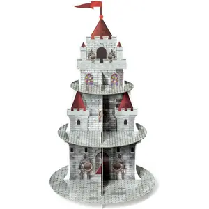 3 Tiers Medieval Knight Castle Cupcake Stand Cardboard Cupcake Holder Dessert Tower Party Decorations Supplies for Kids Birthday Baby Shower Gender Reveal