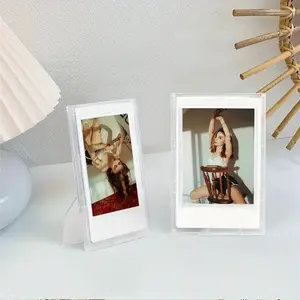 2pcs Clear Acrylic Mini Photo Frames, Modern Desk Decorations, Compatible with Instant Camera Photos, Easy Slide-In Design for Home & Office