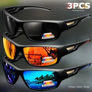 Unisex Polarized Sunglasses (3 Pairs) - Camouflage Wraparound Athletic Men's 3-Lens Anti-Ultraviolet Sports Eyewear for Driving, Fishing, 3-Lens Men's Sunglasses, Anti-Ultraviolet Men's Sunglasses