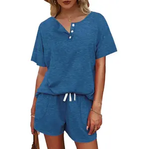 Two Piece Outfits for Women Lounge Sets Button Down Top and Shorts Set Sweatsuits with Pockets