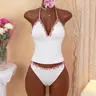 Women's Fashion Tankini Set, Tankini Outfit, Tankini Swimsuits Women, Tankini Swimwear Solid-Color Floral Lace Sexy Tankini Top Bottoms Two-Piece Swimsuit, Perfect for Beach Vacations and Pool Parties
