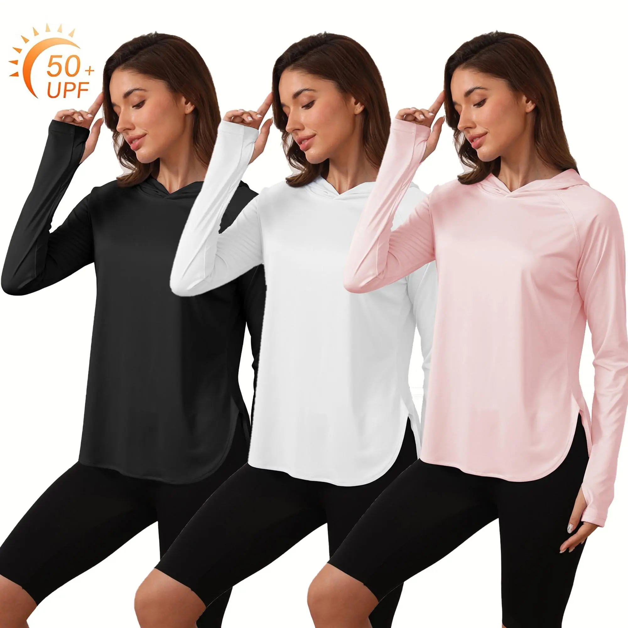 Women's Lightweight Long-Sleeve UPF 50+ Sun Protection Hoodie with Thumb Holes, Athletic Hoodie, Ideal for Hiking, Outdoor Activities, Sun Proof Hoodie