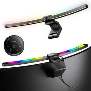 Quntis Curved Monitor Light Bar 15 RGB Backlight for 34"+ Screens, Computer Bar Lights Fold Dual Light with Color Temperature Brightness Stepless Dimming, No Glare Desk Lamp for Home Office Gaming Led Ambient Lighting Modern Mood Lighting
