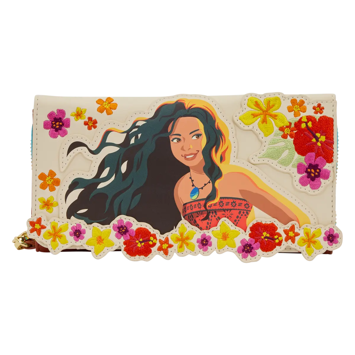 Loungefly Disney Moana Embroidered Floral Polyurethane Wristlet Wallet with a Detachable Wrist Strap for Adventure, One Size, Casual Wear