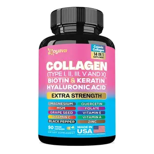 Zoyava Multi Collagen Capsules Type I II III V X, Infused with Biotin, Keratin, Hyaluronic Acid & 13 Plus Premium Ingredients, Supports Skin Hair Nail Joint & Overall Health, 90 Capsules, Made in USA Dietary Supplement Fitness Edible