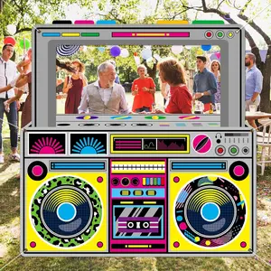 Fabric Boombox Photo Booth Prop, Retro Radio Selfie Background Banner, Photo Backdrops, 59x59 Inch, 80s & 90s Party Decor, Hip Hop Birthday Supplies