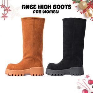 CELNEPHO Knee High Snow Boots for Women Suede Round Toe Chunky Platform Heel Warm Chunky Platform Heel Cozy Easy Pull on Winter Boot Casual Dress Shoes StepUp Style