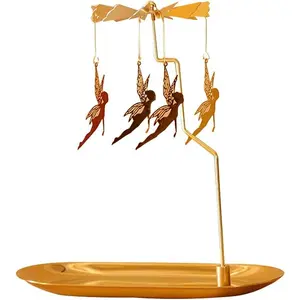 Spinning Candle Holder with Tray, Glod Carousel Candle Spinner, Rotating Metal  Light Candle Holder for Table Centerpiece, Christmas, Valentine's Day, Party Decor,  ( Elves)