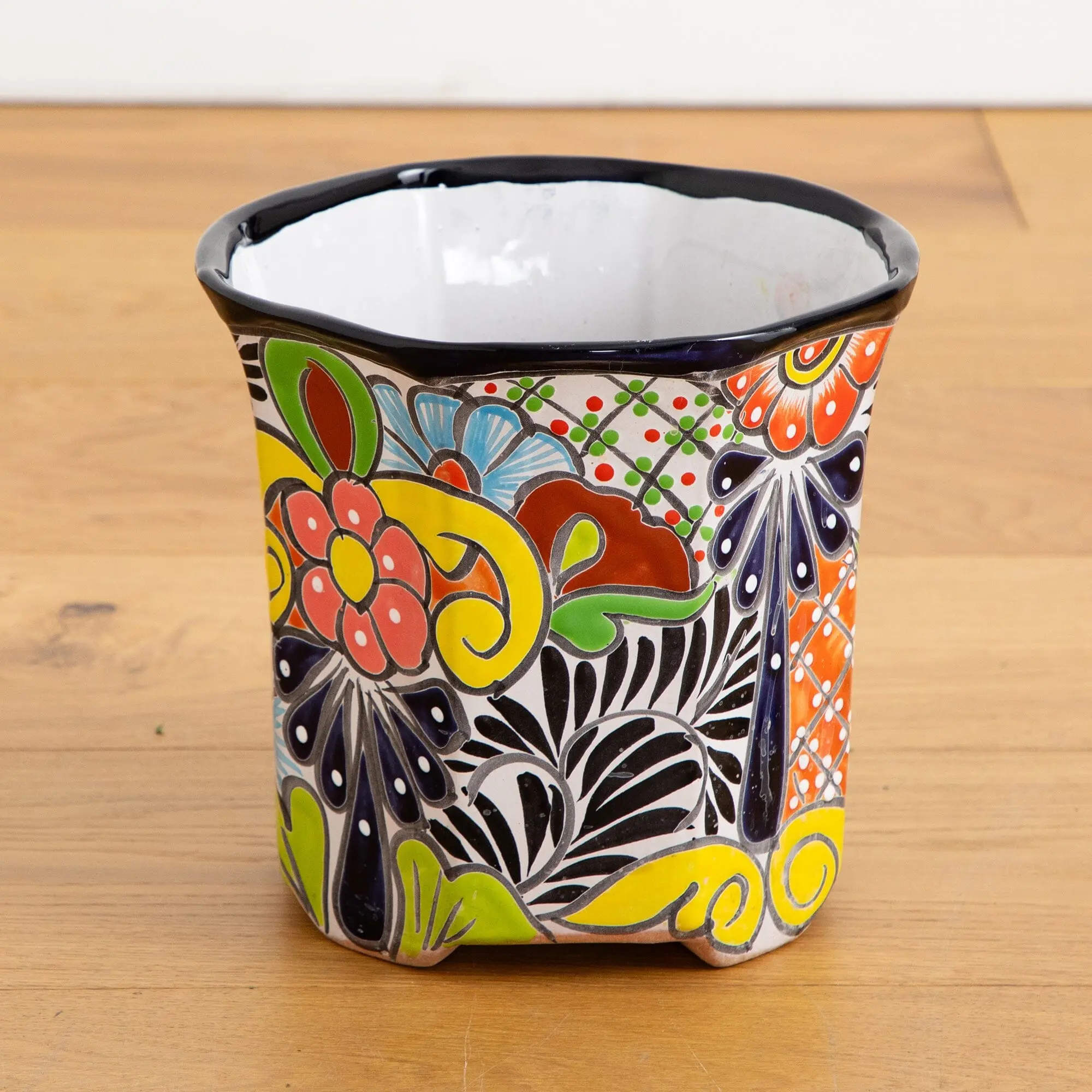 Handmade Mexican Talavera Ceramic Flower Pot - 9.5x10in Decorative Rustic Traditional Planter with Charm, Drainage Hole, Plant Decor for Art Lovers, Indoor Outdoor Use That Complements Any Style